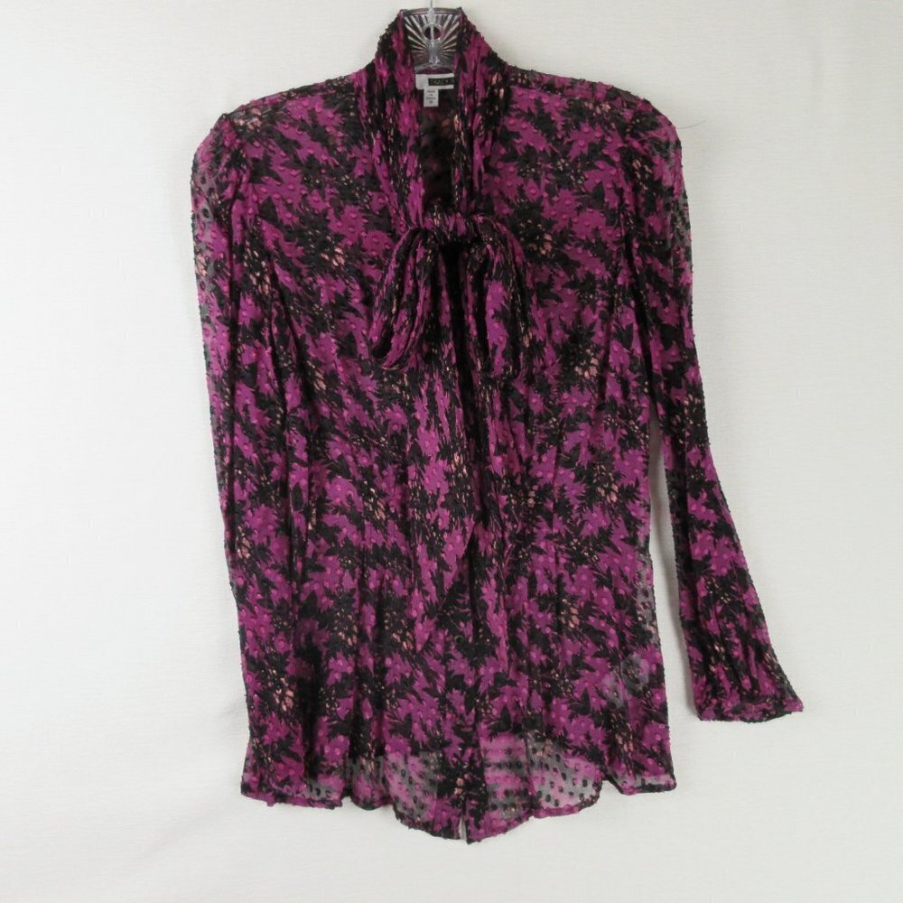 Tracy Reese Printed Bow Front Blouse Size M Pink Black